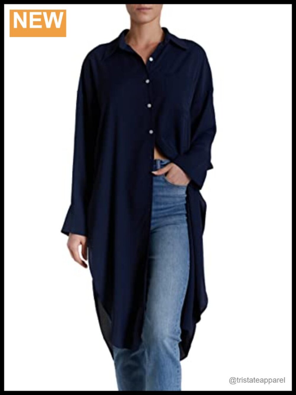Women's Luxury Long Duster Blouse Shirt with Front Buttons, Long Sleeve,